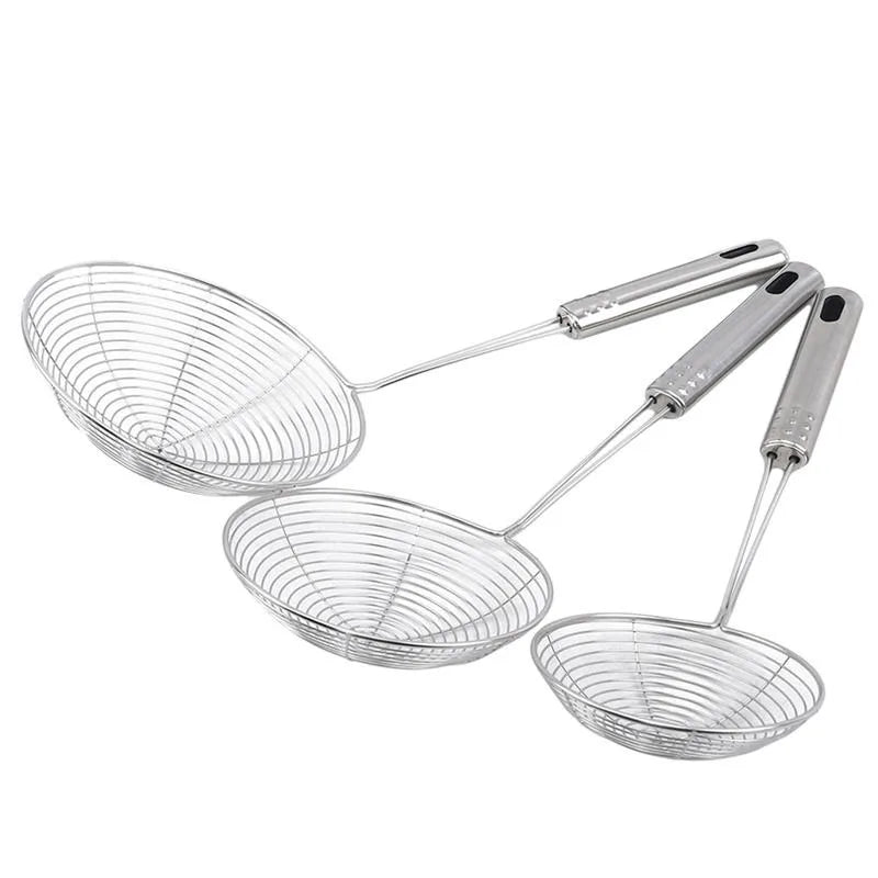 Stainless Steel Frying Colander, French Fry Spoon, Wire Mesh Skimmer, Strainer, Fryer Spoon, Sieve, Kitchen Supplies, 1/3/5 Pcs
