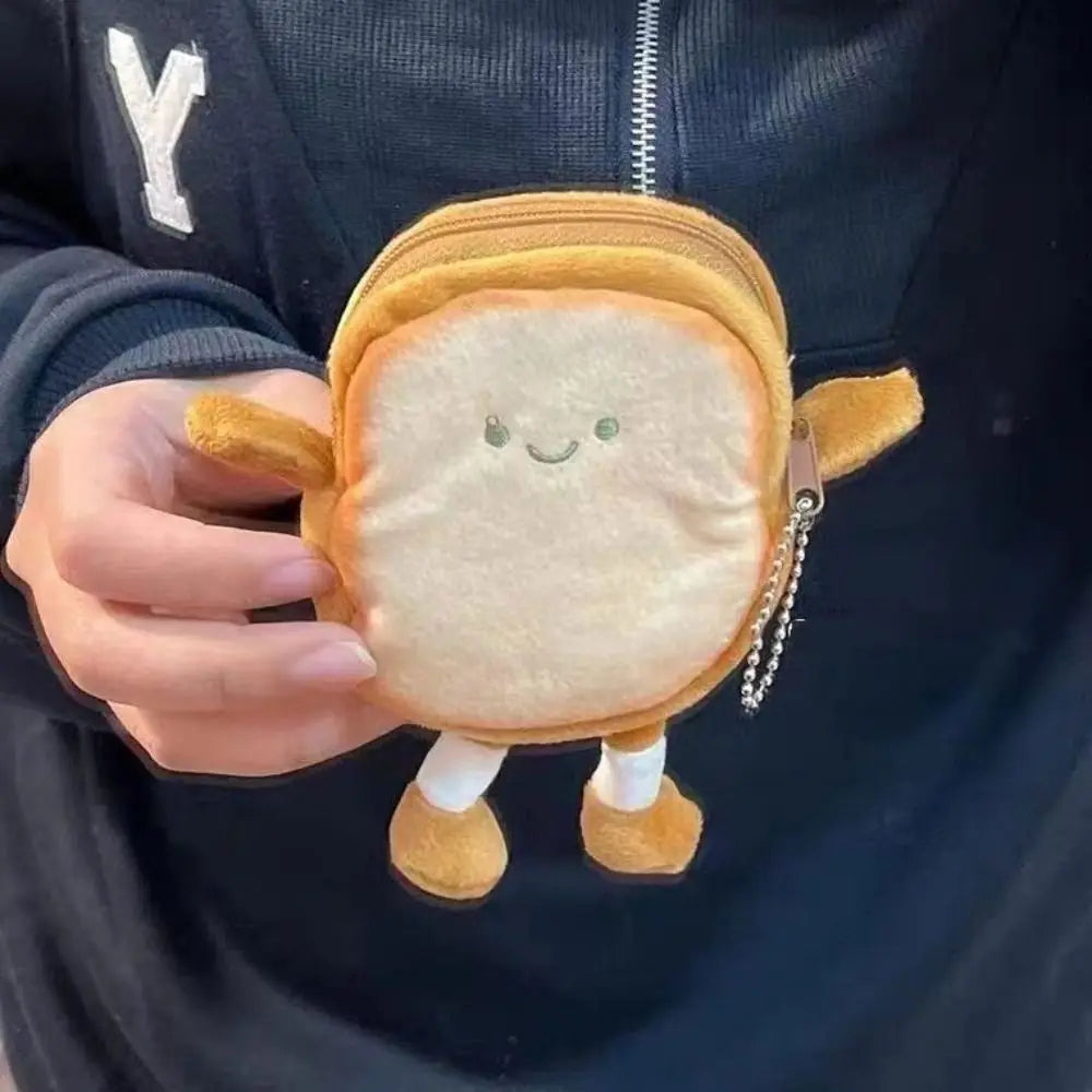Cartoon Toasted Bread Coin Purse, Lightweight Mini Storage Pouch for Coins, Earbuds and Keys, Cute Small Makeup Bag as Gifts for Girls