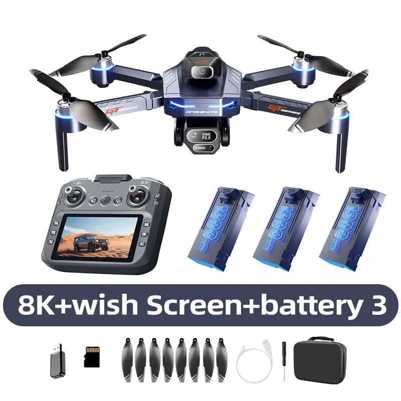 Drone GPS 8K professionnel — double caméra, moteur brushless, maintien d'altitude, quadricoptère pliable RC