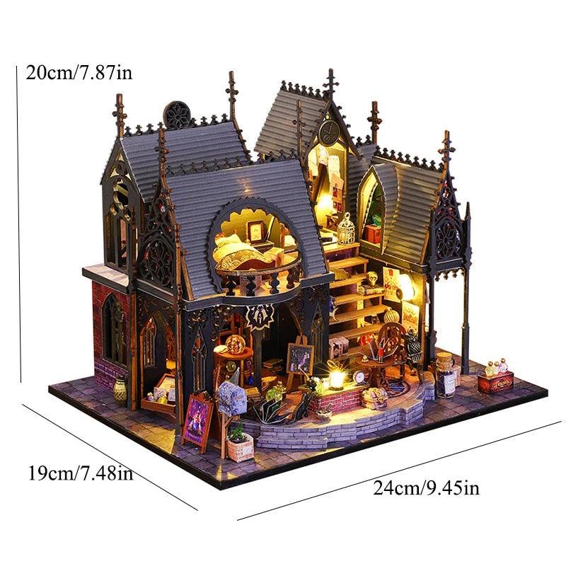 Wooden Dollhouse, Garden Model, 3D Puzzle, Assemble Building Kits, Toys, Bedroom Decor with LED Lights, Dollhouse Gift, DIY