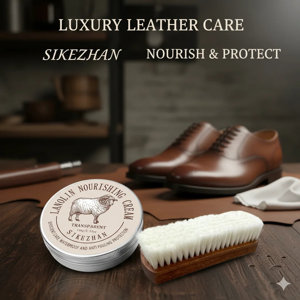 Aceite de oveja, crema nutritiva para cuero, cera para betún de zapatos y lana suave, kit de herramientas de limpieza de cepillo para pulir, muebles de cuero, bolsos y zapatos