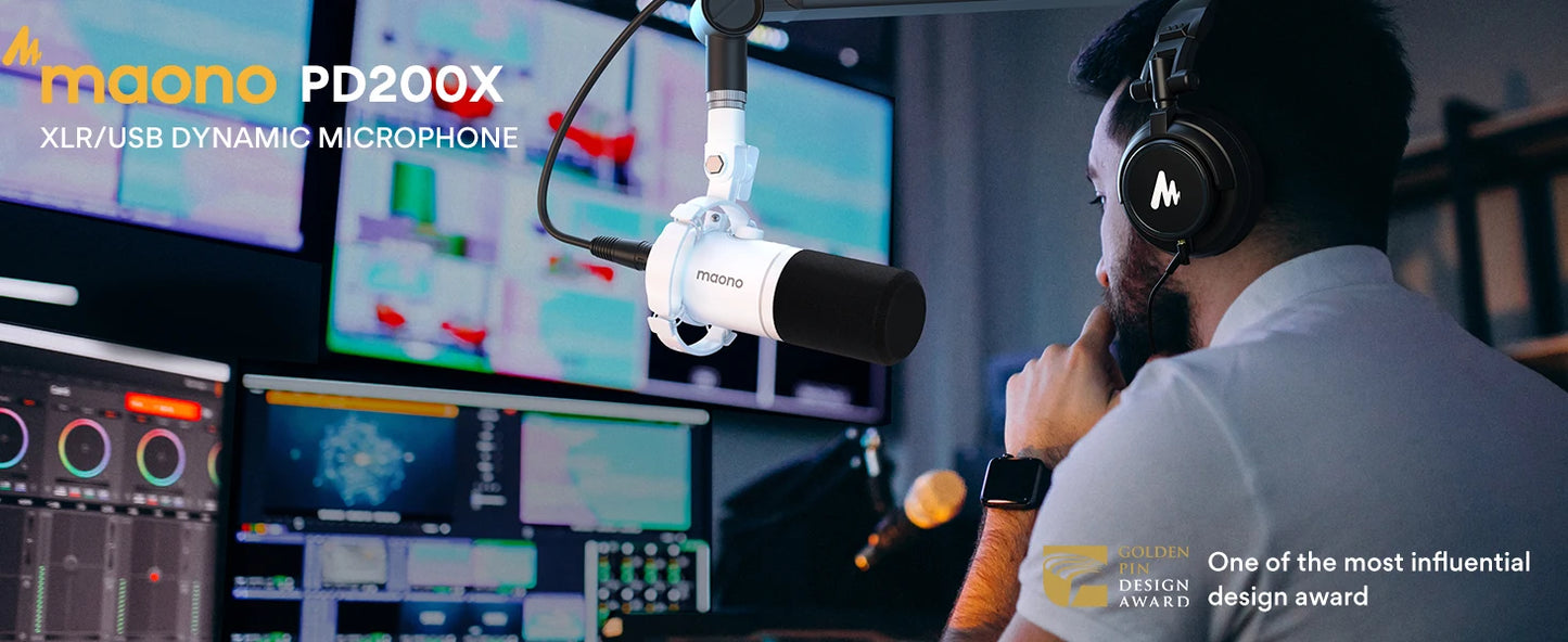 MAONO PD200X – Microphone dynamique XLR/USB avec bouton de gain et Tap-to-Mute pour gaming et streaming
