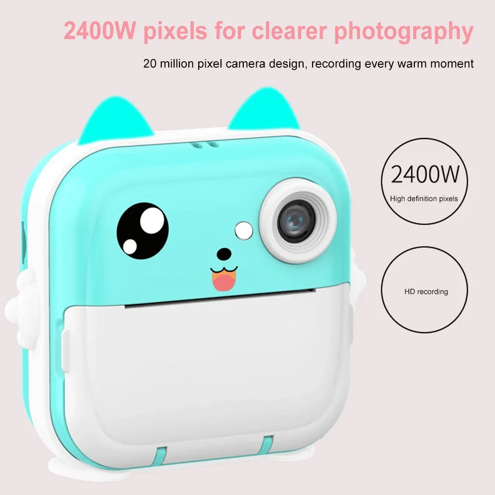 Appareil photo à impression instantanée pour enfants, mini imprimante thermique, écran IPS 2.4 pouces, vidéo HD 2400W, appareil photo numérique, cadeaux d'anniversaire pour garçons et filles