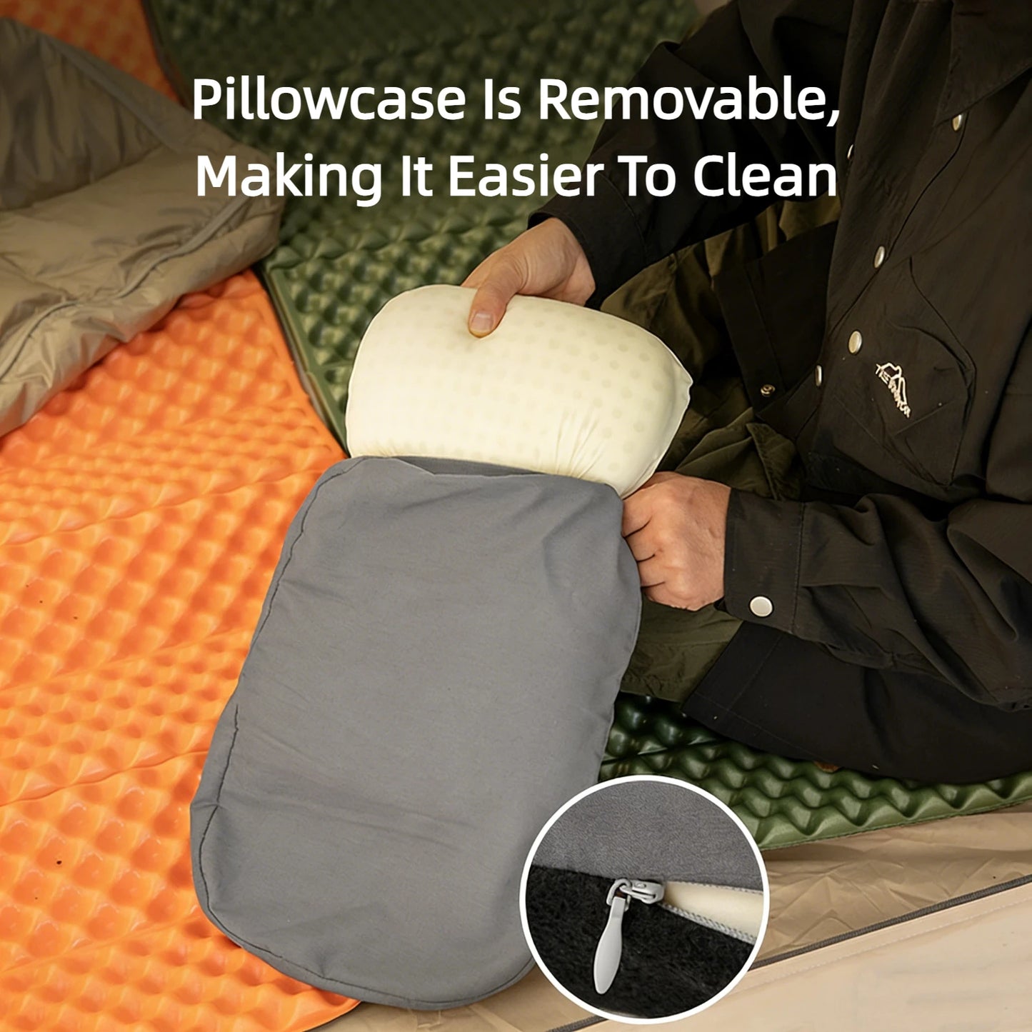 BISINNA 1 oreiller en mousse à mémoire de forme portable pour camping, oreiller cervical avec taie amovible, oreiller de sieste, support de nuque, fournitures de voyage