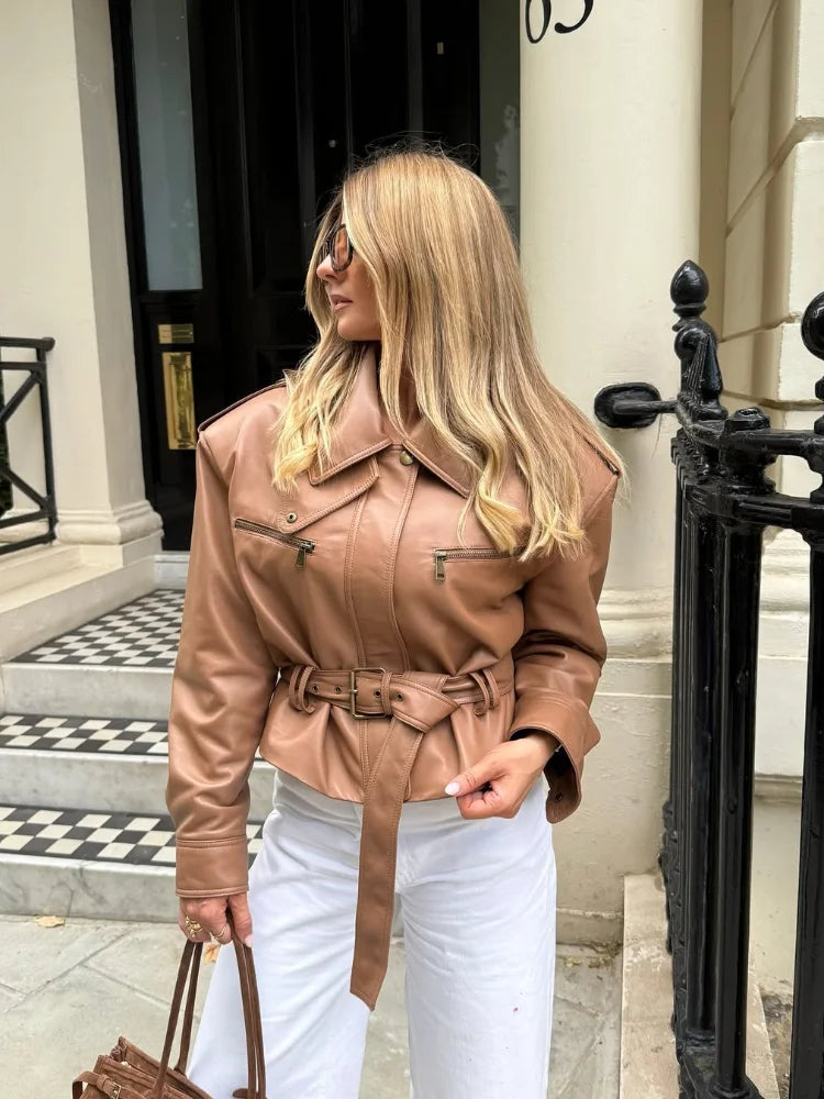 Femmes solide bordeaux taille cintrée veste mode à lacets col montant fermeture éclair seau vestes courtes 2025 dame haute rue manteau