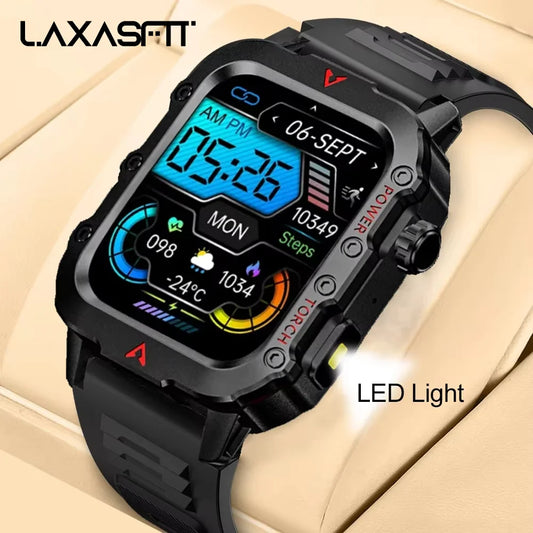 Montre intelligente pour hommes avec lampe LED — sports extérieurs, surveillance de la santé