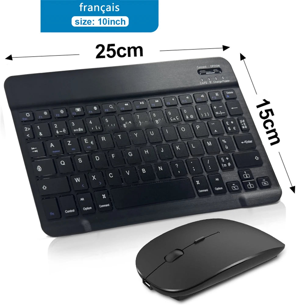 Clavier & Souris Sans Fil Bluetooth — Tablette Multilingue Espagnol Coréen Russe
