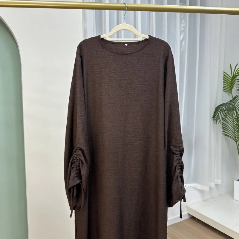Robe modeste pour femmes musulmanes, arabie saoudite, Eid dubaï, Abaya uni, fête de vacances islamique, couleur unie, turquie, poignets à lacets, vêtements longs, 2024