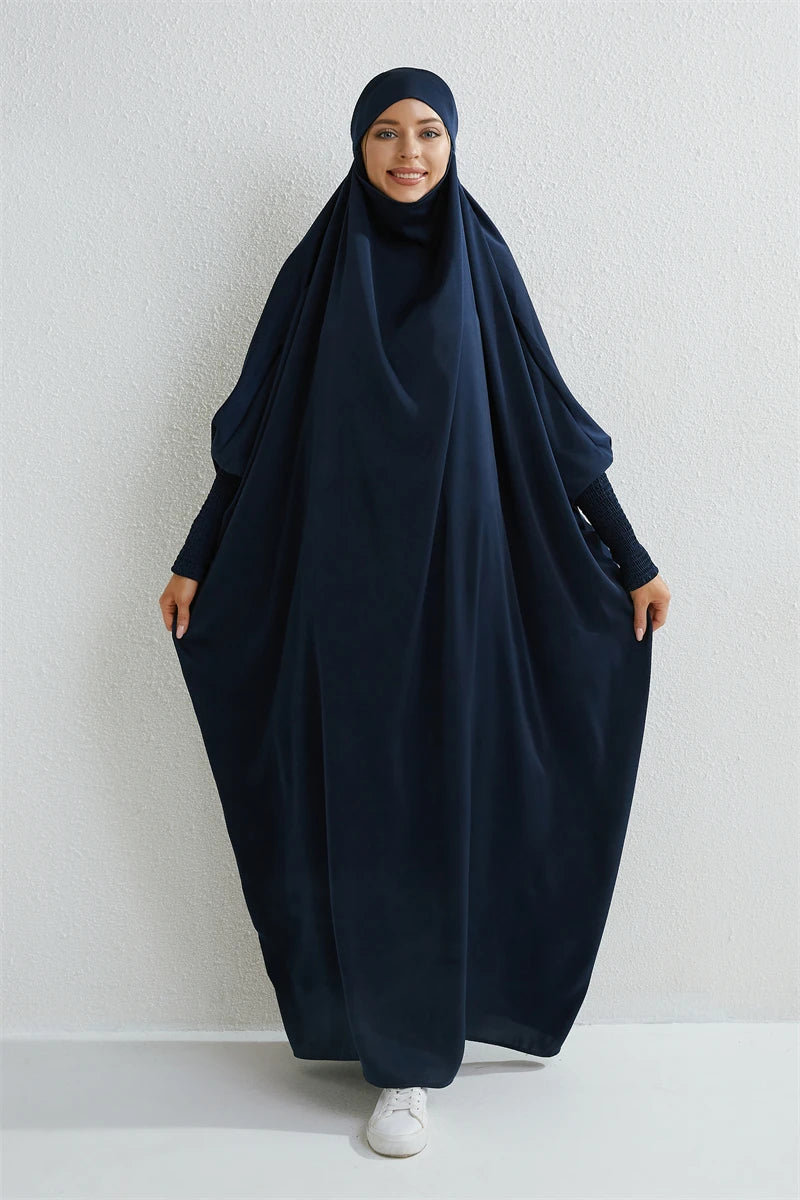Abaya musulman à capuche manches smockées une pièce Robe de prière femmes Jilbab vêtements islamiques dubaï saoudien Robe noire modestie turque