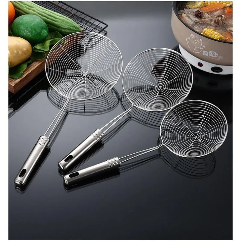 Stainless Steel Frying Colander, French Fry Spoon, Wire Mesh Skimmer, Strainer, Fryer Spoon, Sieve, Kitchen Supplies, 1/3/5 Pcs