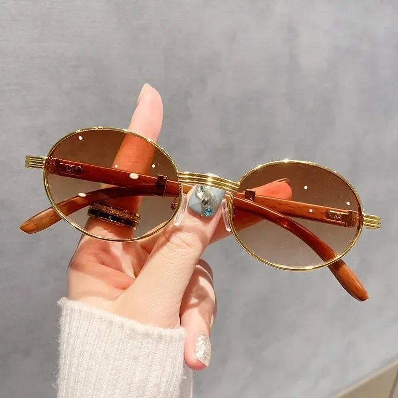 Lunettes de soleil ovales en bois pour hommes et femmes — vintage, mode