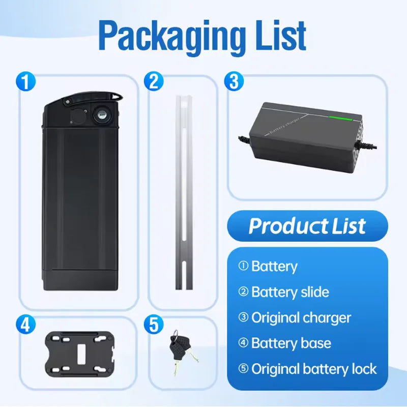 Silverfish Battery For Electric Bike, 48V 36V 20Ah, 30Ah, 17Ah, High Capacity Batteries, 18650 Cells Power 200-2000W