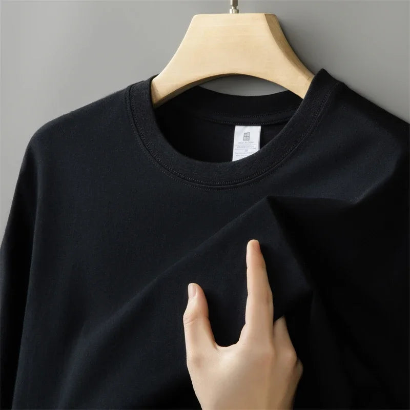 230g hommes surdimensionné épais col rond T-shirt été à manches courtes T-shirt pur coton dessus de couleur unie décontracté polyvalent T-shirt