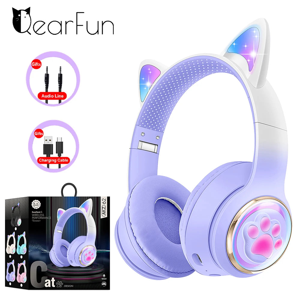 RGB Cat Ear Wireless Headphones for PC, Cute 3D Space Capsule Bluetooth Headset, Foldable Gaming Headphone, Gifts for Kids Girls