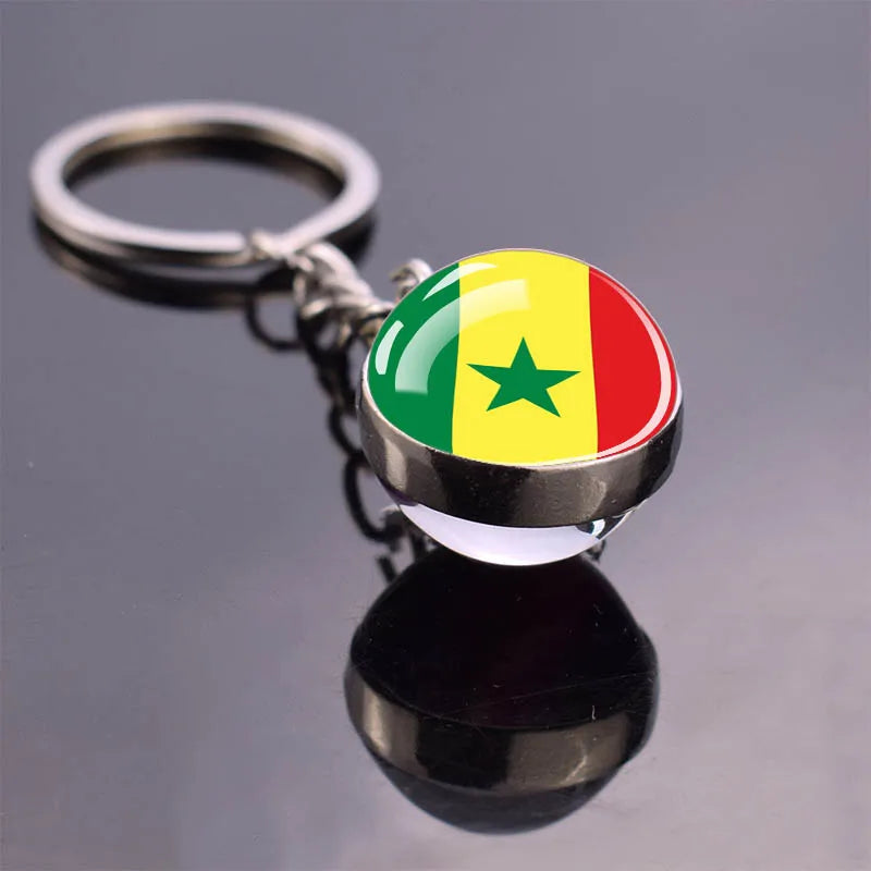 African Flag Keychain, Algeria, Somalia, Tunisia, Morocco, Egypt, National Flag, Double-sided Glass Ball Pendant, Gift