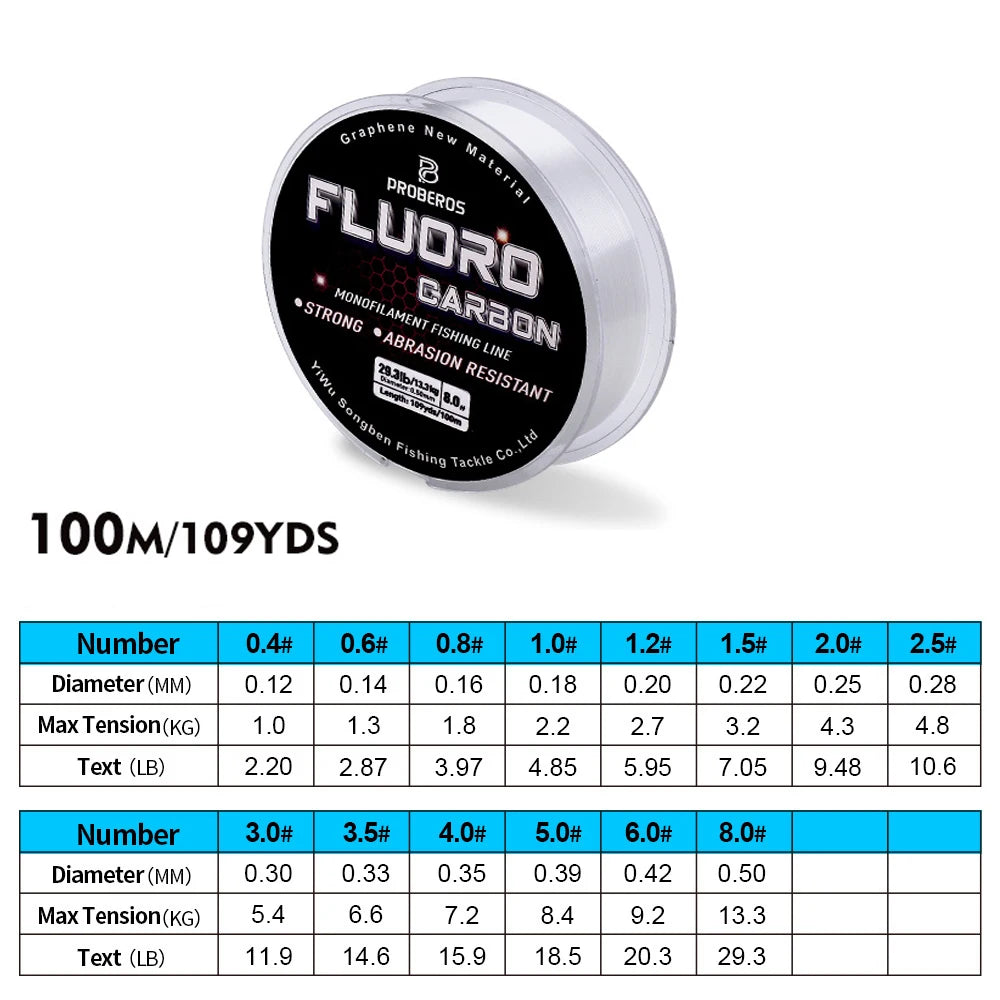 Fil de Pêche Fluorocarbone 100m — Monofilament 2.2 à 29.3 lb Carpe & Leader