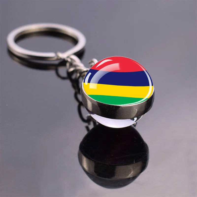 African Flag Keychain, Algeria, Somalia, Tunisia, Morocco, Egypt, National Flag, Double-sided Glass Ball Pendant, Gift