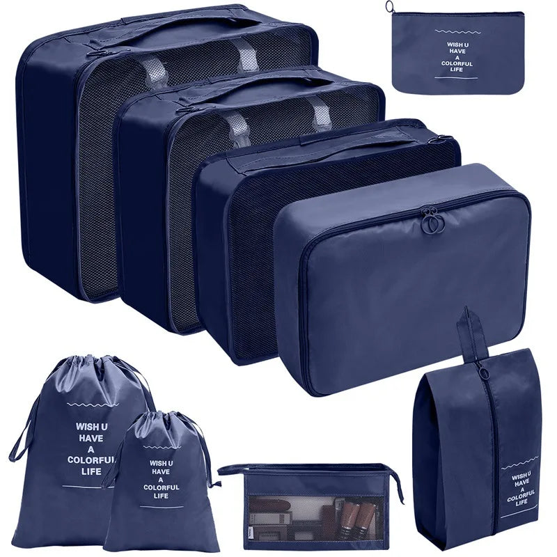 7/8/9/10 Piece Set Travel Organizer Storage Bags Suitcase Packing Cubes Set Portable Cases Luggage Clothing Shoe Tidy Folding Pouch