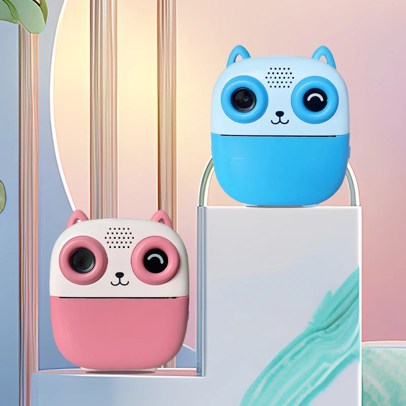 Cámara de impresión instantánea con forma bonita, cámara de doble objetivo HD de 1080P, impresión instantánea, viene con rollos de papel de impresión térmica