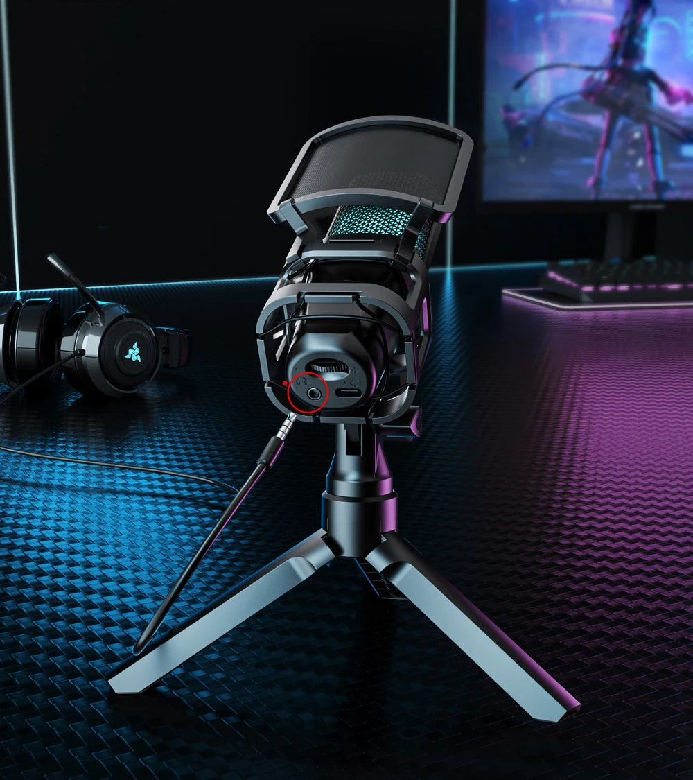 Zealsound – Microphone USB à condensateur RGB avec bras articulé pour gaming, podcast et streaming