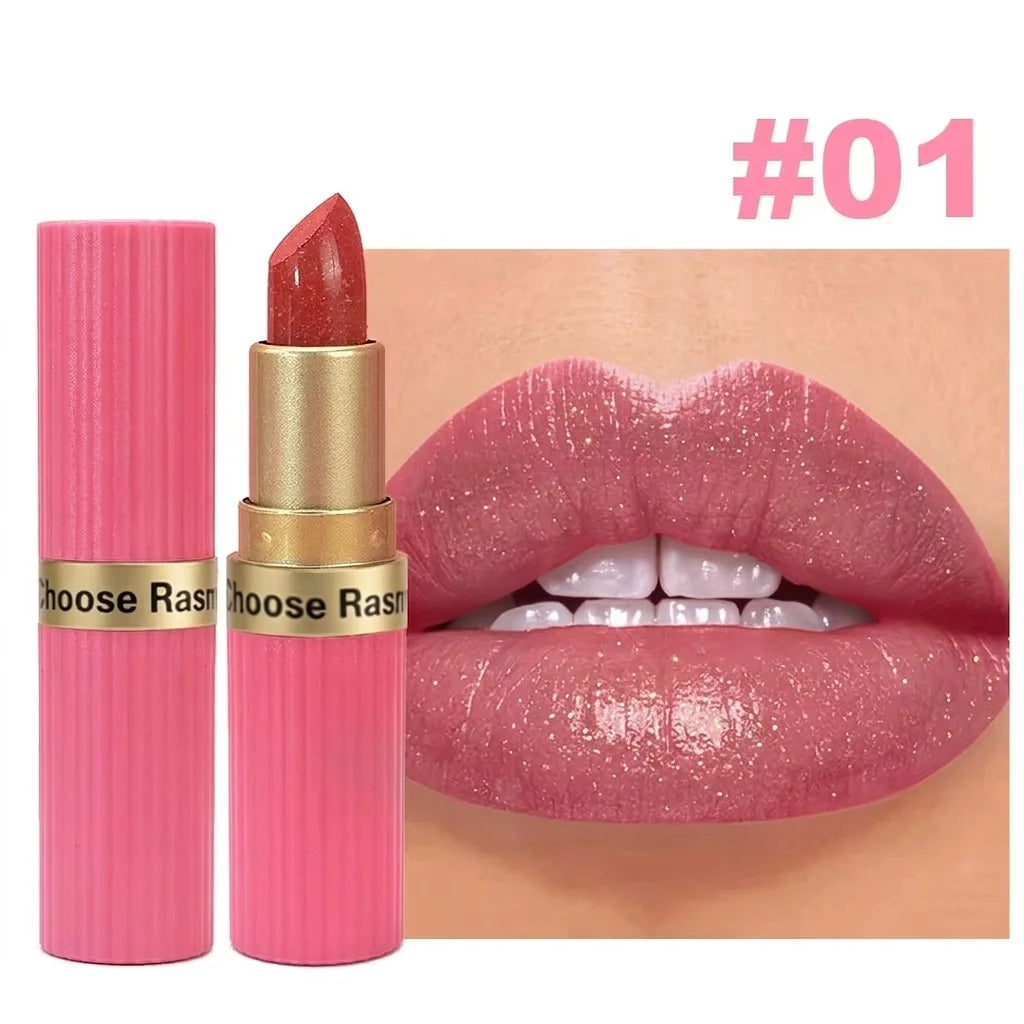 Rouge à lèvres velours rose nacré, métallique, imperméable, longue durée, mat, scintillant, diamant, maquillage cosmétique pour femmes