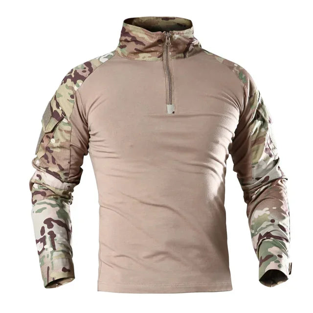 Camisetas de senderismo tácticas al aire libre para hombre, combate militar del ejército CP camuflaje de manga larga, camisa de escalada de caza, ropa deportiva de algodón