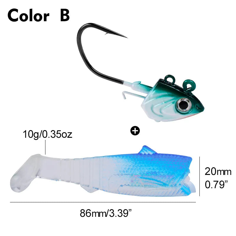 Hameçon de pêche au bar 30g 35g 45g, crochet de gabarit pour ver souple, matériel de pêche en mer, leurre en forme de tête de poisson, appât pour brochet