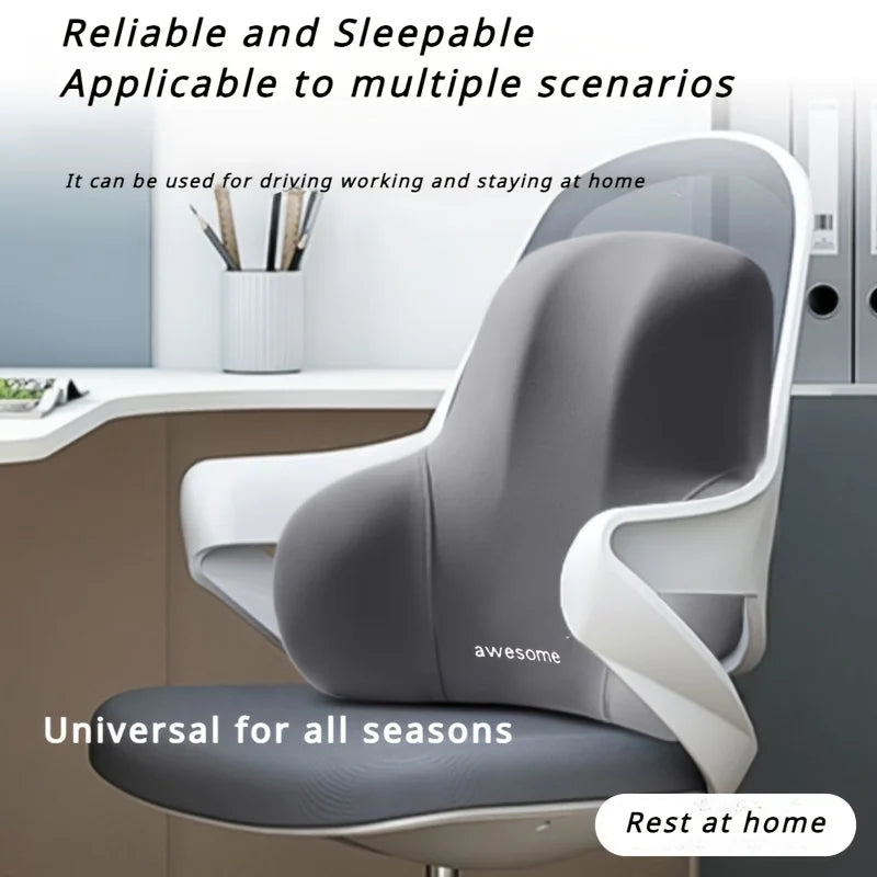 Memory Foam Seat Cushion Set, 2-in-1 Lumbar and Seat Pillow for Office/Car, Grey and Black, Holiday Gift for Back Pain Relief, 1 Piece