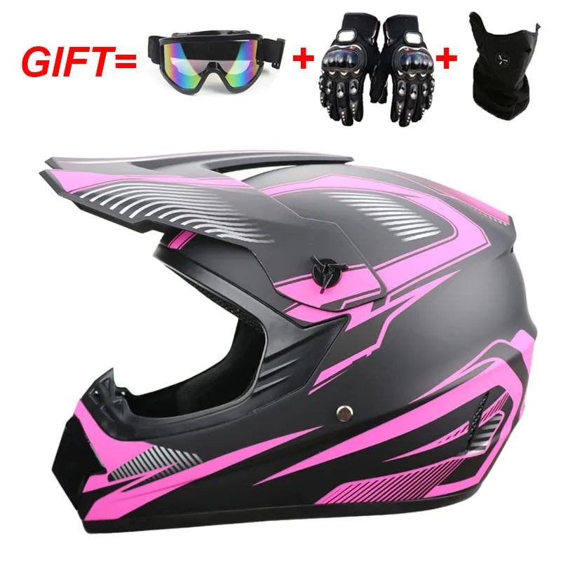 Kids Full Face Motorcycle Helmet, Youth Motocross Helmets, Off-Road Goggles, Cycling Protective Gloves