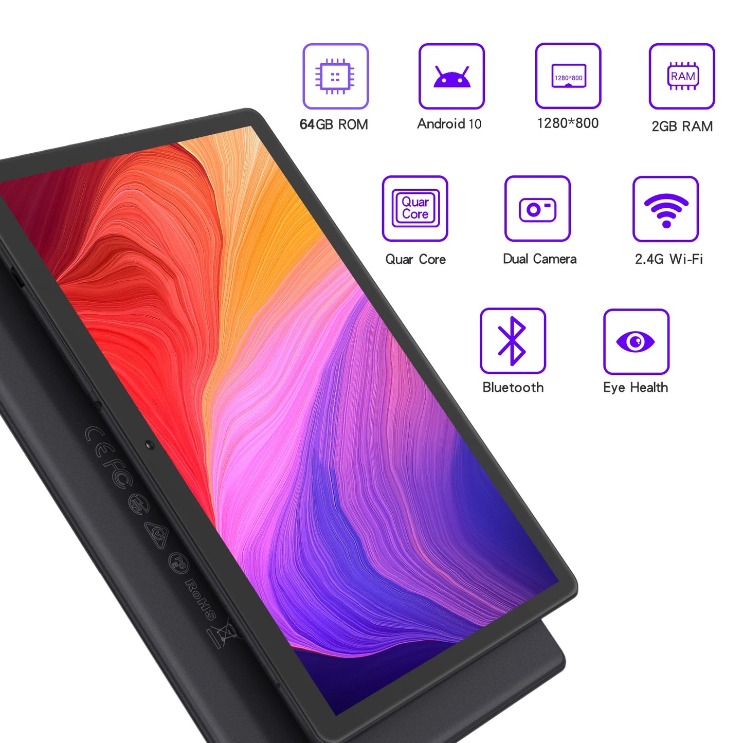 PRITOM 10-inch Tablet with SIM Slot Android 13 64GB Quad Core Touchscreen WiFi GPS 3G Phone Call Support
