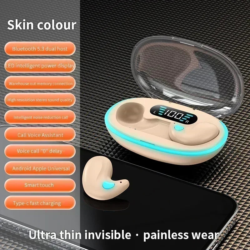 Écouteurs de couchage sans fil mini — casque travail, TWS Bluetooth, stéréo, cachés, micro HD, appel, étanche