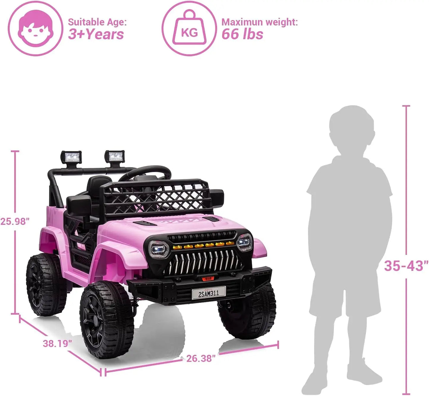 12V Kids Ride-On Car, Electric Toddler Vehicle with Remote Control, 3 Speeds, LED Lights, Music, and USB Port, Battery Powered