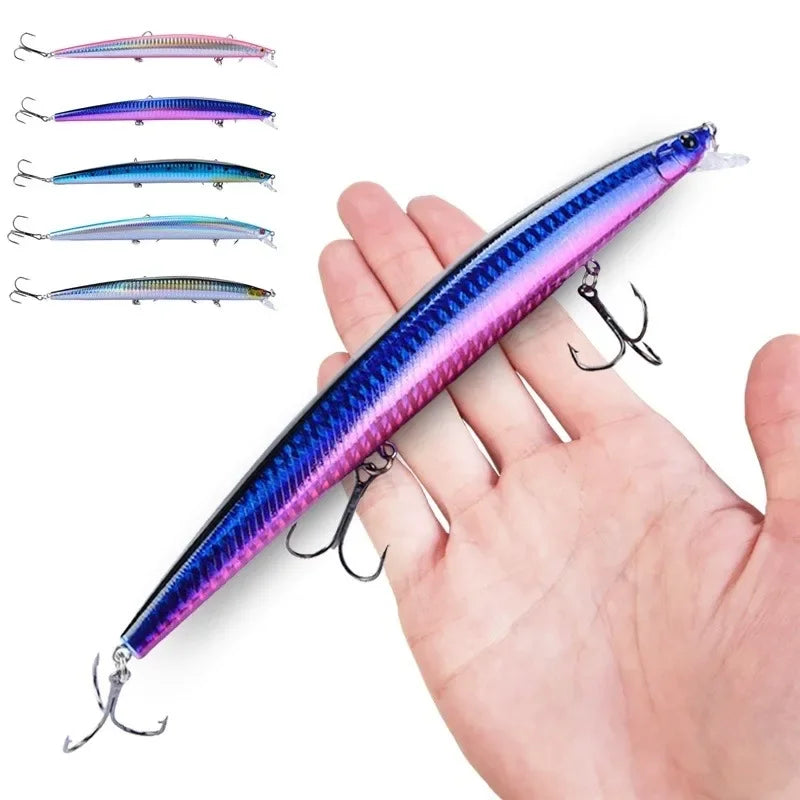 Leurre de pêche au vairon en plastique, appât Éldur, manivelle laser, gros faux poissons, appâts de pêche en mer, 16 couleurs, 18cm, 24g