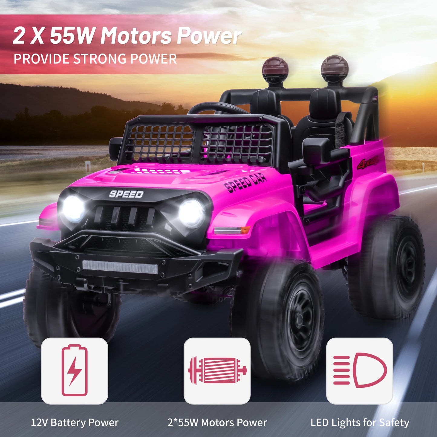 Voiture Électrique 12V Enfants — 3 Vitesses Réglables Bluetooth Télécommande Parent