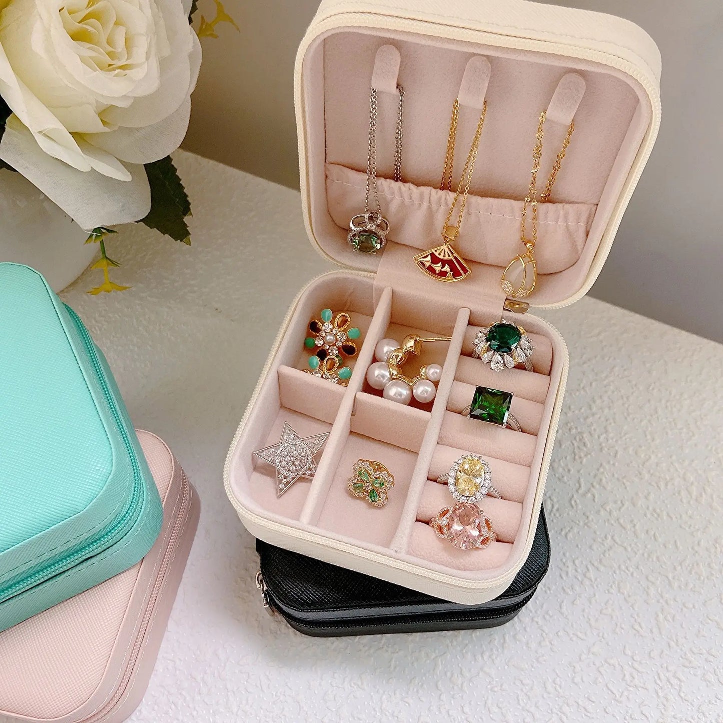 Mini Étui Voyage Bijoux Cuir PU Portable — Rangement Boucles Oreilles Colliers Filles Femmes