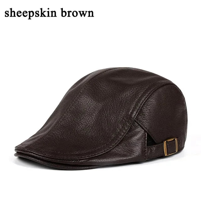 Béret en cuir véritable pour hommes, chapeaux fins pour hommes, casquette avant réglable, loisirs, bec de canard, golf, conducteur, 55-61 cm