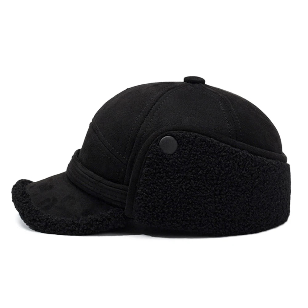 FS Brown Winter Baseball Cap for Men Outdoor Windproof Warm Bomber Hat Vintage Thick Plush Women Earmuff Hats Casquette Homme