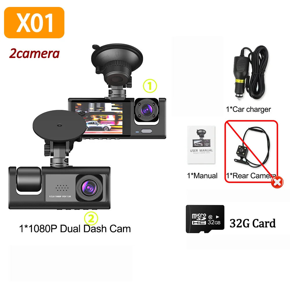 Dashcam 1080P 2/3 Caméras — Vision Nocturne Avant Arrière Enregistreur Véhicule