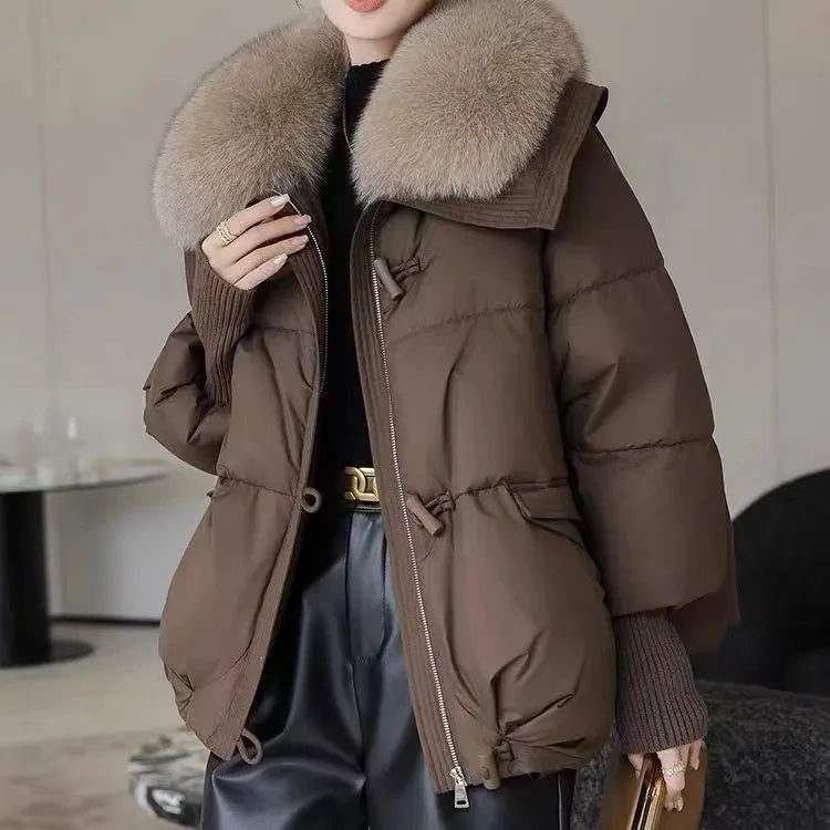 Femmes hiver vers le bas coton veste 2025 nouvelles femmes chaud épais coton manteau plus grand col de fourrure coton rembourré veste femmes Parka manteau