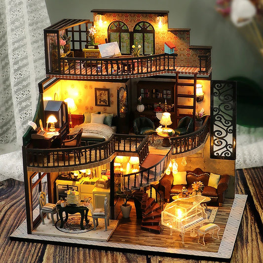 Wooden Dollhouse, 3D Puzzle, Building Model Kit, Small Room Toy Production, Bedroom Decoration with Furniture, Gifts