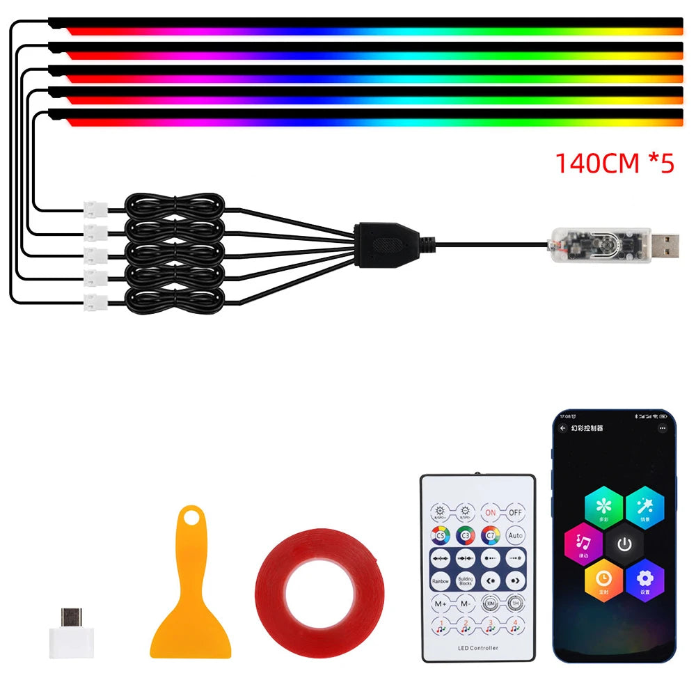 Luces LED de ambiente para coche 18 en 1, sinfonía, aplicación Bluetooth, serpentina de color RGB 214, tira acrílica ar