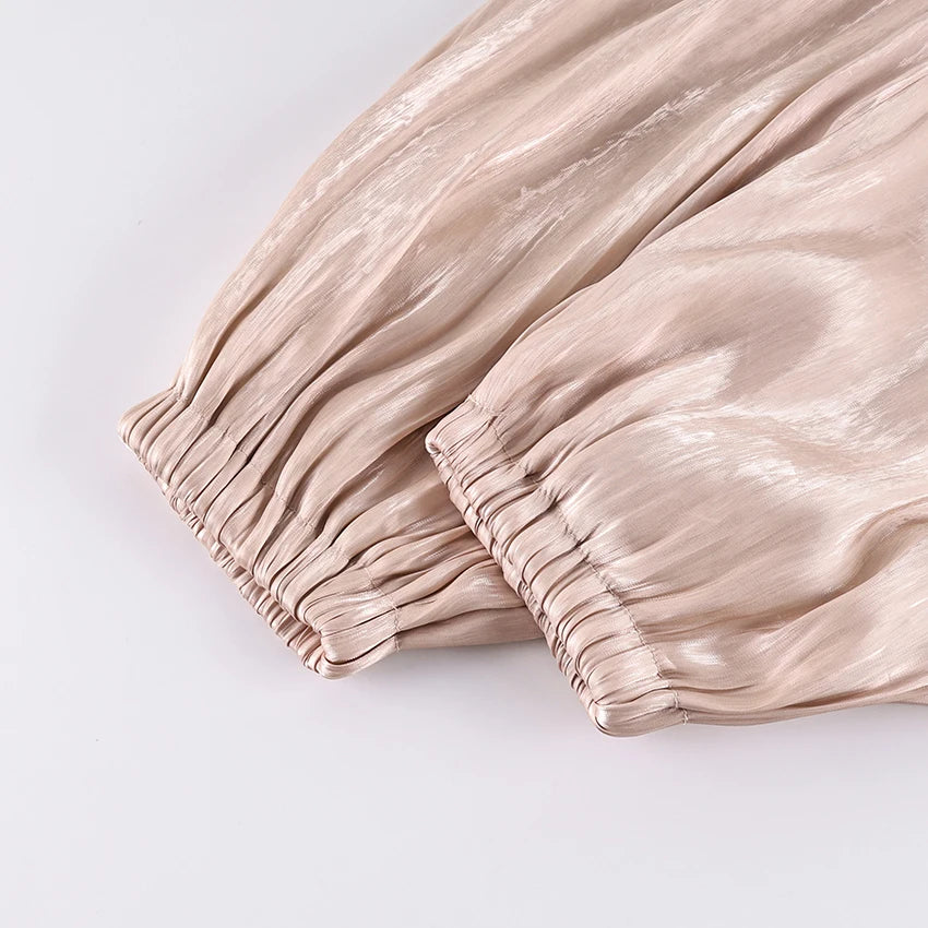 Linad élégant rose crêpe ample Bloomers pour femme rue Chic plissé pantalon femme automne Vintage taille haute pantalons longs 2025