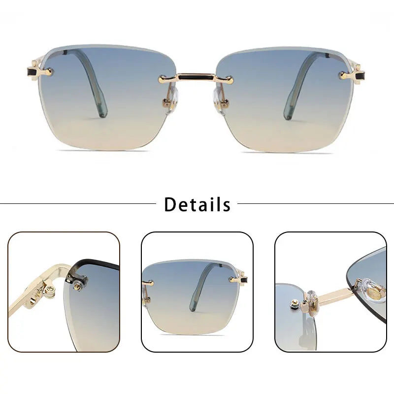 HBK Nueva montura sin montura Gafas de sol Hombre Gafas de sol degradadas Mujer Retro Negocios Compras UV400 Gafas de sol Hombre