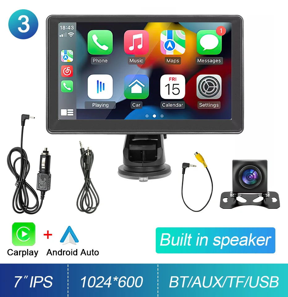 7-inch Portable Touchscreen IPS CarPlay Android Auto Car Stereo Multimedia Video Player GPS Navigation Wifi Backup Camera