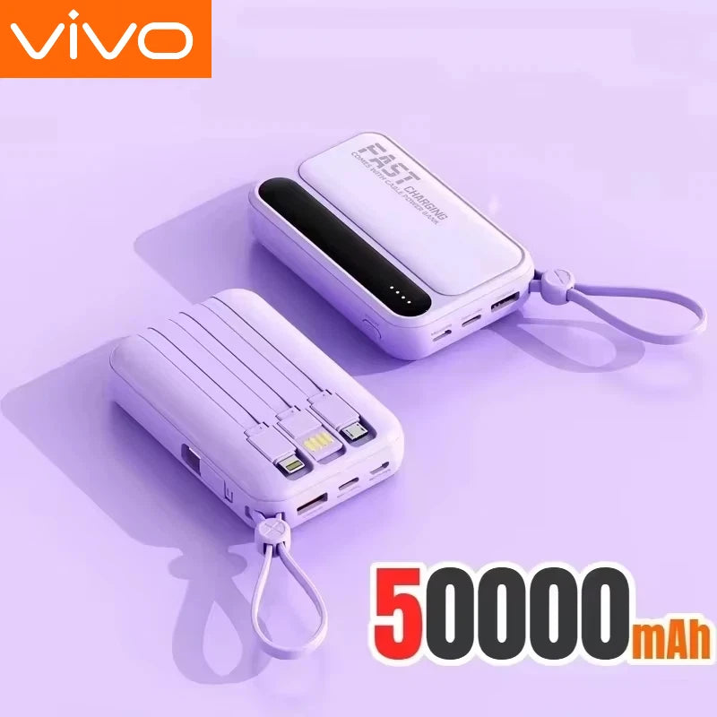 Banque d'alimentation VIVO 500000mAh, grande capacité, charge ultra-rapide, batterie externe portable, 4 câbles intégrés pour tous les téléphones
