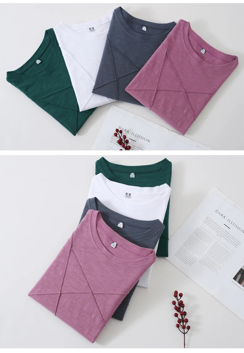 2026 printemps à manches longues femmes col rond bambou coton T-Shirt élégant ample côtelé mode T-Shirt dames Simple hauts
