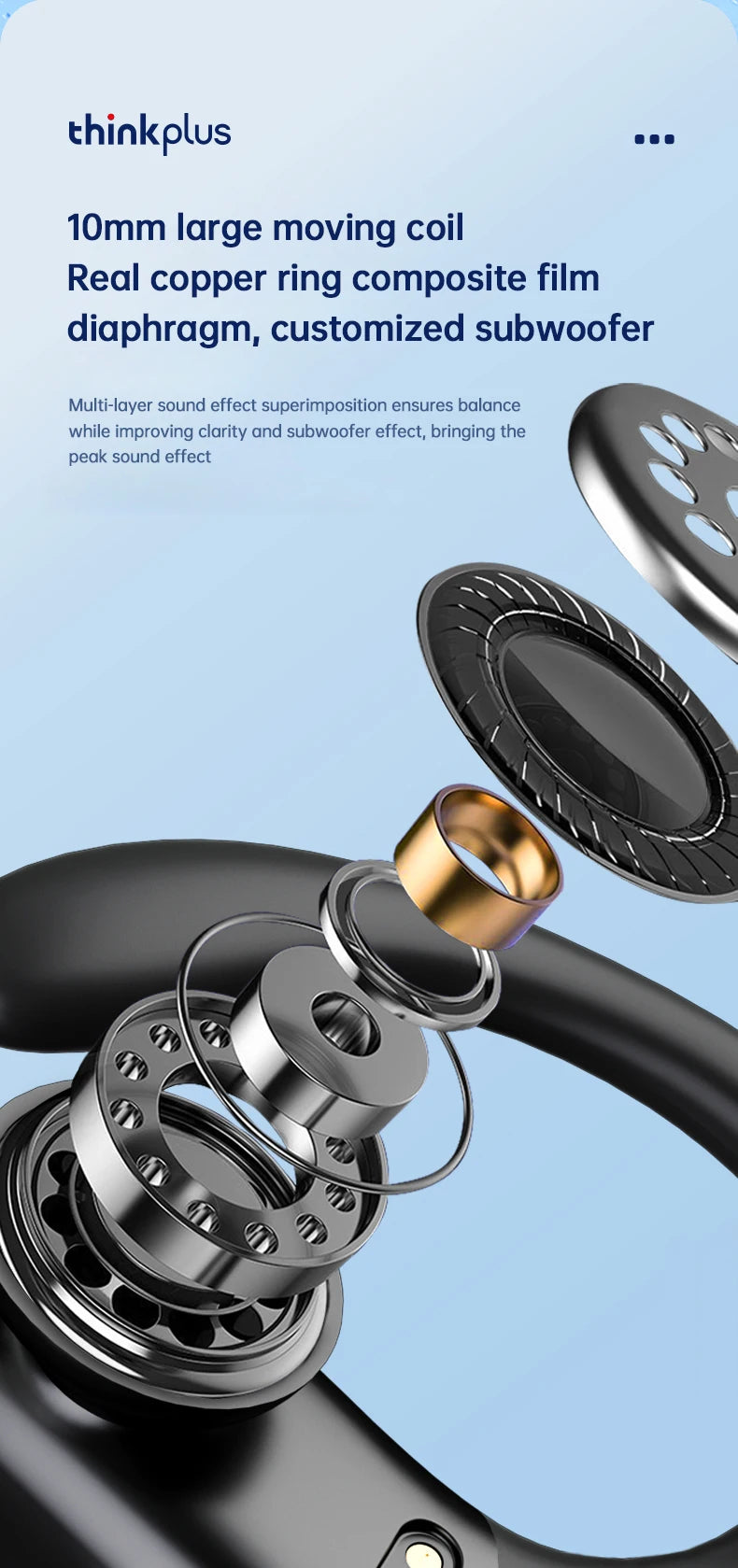 Lenovo XT80 – Auriculares deportivos inalámbricos, con micrófonos, control de botón, pantalla de alimentación LED, sonido estéreo de alta fidelidad, auriculares con traductor de IA