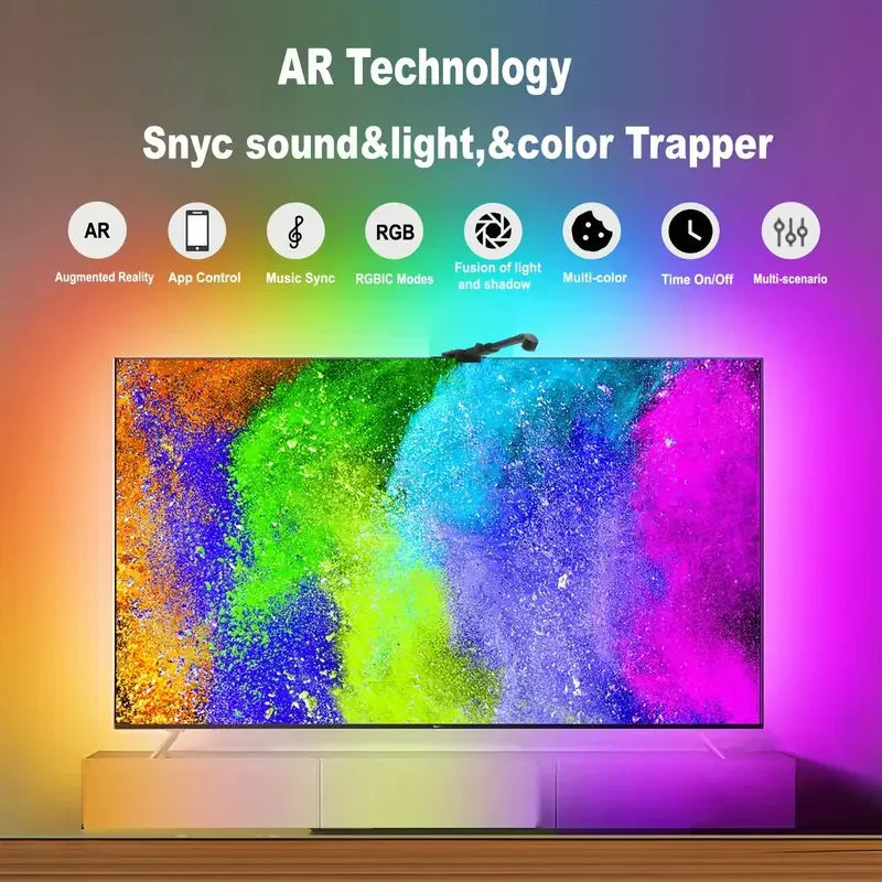 Rétro-éclairage TV/PC avec capteur de couleur RGB-IC, bande lumineuse LED pour écrans de 55 à 75 pouces, synchronisation intelligente, décoration de salle de jeu, lumières d'ambiance