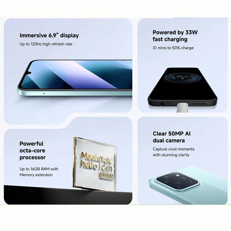 POCO C85 6GB/128GB 8GB/256GB NFC Version mondiale Smartphone 50MP caméra 6000mAh batterie