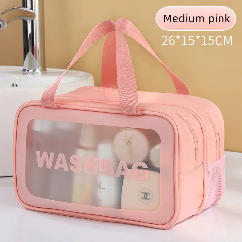 Sac de Maquillage PU Transparent — Séparation Sèche-Humide Voyage & Fitness